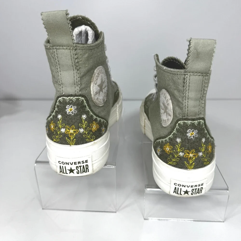 Converse Chuck Taylor All Star Lift Platform High Top Green Floral Embroidery W8